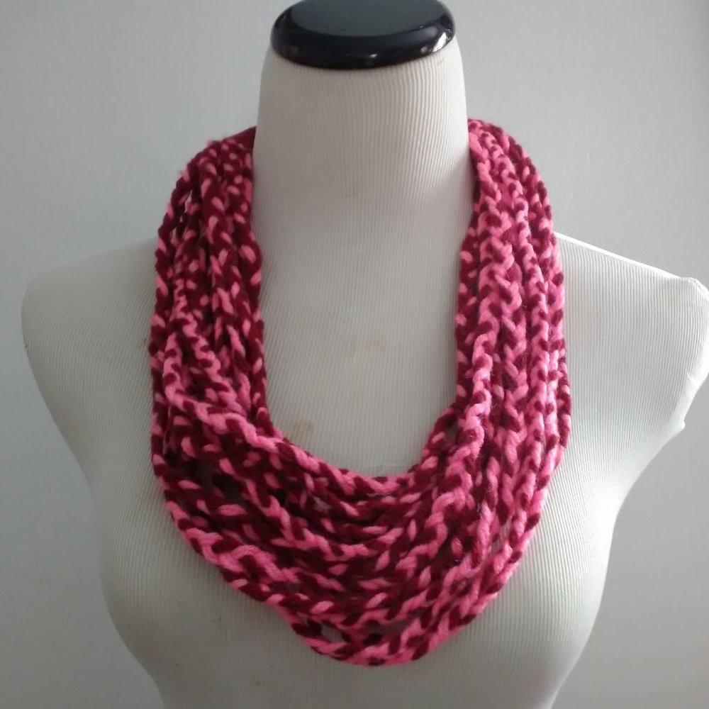 Hot Pink and Red Braided Yarn Chunky Necklace